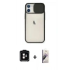MARSİLYAN™- iPhone 11 Kılıf Vadi Çizgi - Siyah Bilvis 3D Mat Cam Ekran Koruyucu + PVD Metal Kamera Lens - TU