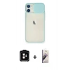 MARSİLYAN™- iPhone 11 Kılıf Vadi Çizgi - Siyah Bilvis 3D Mat Cam Ekran Koruyucu + Turuncu PVD Metal Kamera Lens