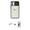 MARSİLYAN™- iPhone 11 Kılıf Vadi Çizgi - Siyah Bilvis 3D Mat Cam Ekran Koruyucu + Renkli Kamera Lens Koruma Cam - TU