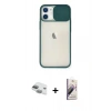 MARSİLYAN™- iPhone 11 Kılıf Vadi Çizgi - Siyah Bilvis 3D Mat Cam Ekran Koruyucu + Yeşil Pers Alüminyum Kamera Lens