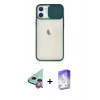 MARSİLYAN™- iPhone 11 Kılıf Vadi Çizgi - Siyah Bilvis 5in1 3D Magic Cam Ekran Koruyucu + Kırmızı Raze Metal Kamera Lens