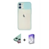 MARSİLYAN™- iPhone 11 Kılıf Vadi Çizgi - Siyah Bilvis 5in1 3D Magic Cam Ekran Koruyucu + Kırmızı Raze Metal Kamera Lens