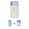 MARSİLYAN™- iPhone 11 Kılıf Vadi Çizgi - Siyah Bilvis 5in1 3D Magic Cam Ekran Koruyucu + Mavi Neon Fosforlu Kamera Lens