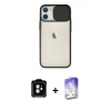 MARSİLYAN™- iPhone 11 Kılıf Vadi Çizgi - Siyah Bilvis 5in1 3D Magic Cam Ekran Koruyucu + PVD Metal Kamera Lens - TU