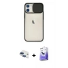 MARSİLYAN™- iPhone 11 Kılıf Vadi Çizgi - Siyah Bilvis 5in1 5D Magic Hayalet Cam Ekran Koruyucu + Lacivert Pers Alüminyum Kamera Lens