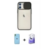 MARSİLYAN™- iPhone 11 Kılıf Vadi Çizgi - Siyah Bilvis 5in1 5D Magic Hayalet Cam Ekran Koruyucu + Neon Fosforlu Kamera Lens - YL