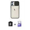 MARSİLYAN™- iPhone 11 Kılıf Vadi Çizgi - Siyah Bilvis 5in1 5D Magic Hayalet Cam Ekran Koruyucu + PVD Metal Kamera Lens - YL
