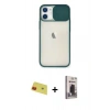 MARSİLYAN™- iPhone 11 Kılıf Vadi Çizgi - Siyah Bilvis Hayalet Cam Ekran Koruyucu + Rainbow Kamera Lens Koruma Cam - KI