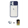 MARSİLYAN™- iPhone 11 Kılıf Vadi Çizgi - Siyah Buffer Cam Ekran Koruyucu + Pers Alüminyum Kamera Lens - GI