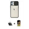MARSİLYAN™- iPhone 11 Kılıf Vadi Çizgi - Siyah Buffer Cam Ekran Koruyucu + Kamera Lens Koruma Cam - SF