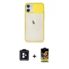 MARSİLYAN™- iPhone 11 Kılıf Vadi Çizgi - Siyah Buffer Cam Ekran Koruyucu + Mavi PVD Metal Kamera Lens