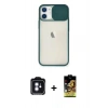 MARSİLYAN™- iPhone 11 Kılıf Vadi Çizgi - Siyah Buffer Cam Ekran Koruyucu + Mavi PVD Metal Kamera Lens