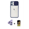 MARSİLYAN™- iPhone 11 Kılıf Vadi Çizgi - Siyah Buffer Cam Ekran Koruyucu + Raze Metal Kamera Lens - MR