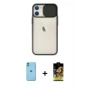 MARSİLYAN™- iPhone 11 Kılıf Vadi Çizgi - Siyah Buffer Cam Ekran Koruyucu + Neon Fosforlu Kamera Lens - YL