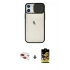MARSİLYAN™- iPhone 11 Kılıf Vadi Çizgi - Siyah Buffer Cam Ekran Koruyucu + Pers Alüminyum Kamera Lens - KI