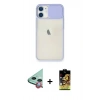MARSİLYAN™- iPhone 11 Kılıf Vadi Çizgi - Siyah Buffer Cam Ekran Koruyucu + Raze Metal Kamera Lens - KI