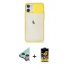 MARSİLYAN™- iPhone 11 Kılıf Vadi Çizgi - Siyah Buffer Cam Ekran Koruyucu + Raze Metal Kamera Lens - KI