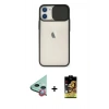 MARSİLYAN™- iPhone 11 Kılıf Vadi Çizgi - Siyah Buffer Cam Ekran Koruyucu + Raze Metal Kamera Lens - KI