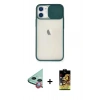 MARSİLYAN™- iPhone 11 Kılıf Vadi Çizgi - Siyah Buffer Cam Ekran Koruyucu + Raze Metal Kamera Lens - KI