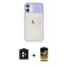 MARSİLYAN™- iPhone 11 Kılıf Vadi Çizgi - Siyah Buffer Cam Ekran Koruyucu + Turuncu PVD Metal Kamera Lens
