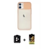 MARSİLYAN™- iPhone 11 Kılıf Vadi Çizgi - Siyah Buffer Cam Ekran Koruyucu + Turuncu PVD Metal Kamera Lens