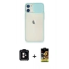 MARSİLYAN™- iPhone 11 Kılıf Vadi Çizgi - Siyah Buffer Cam Ekran Koruyucu + Turuncu PVD Metal Kamera Lens