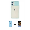 MARSİLYAN™- iPhone 11 Kılıf Vadi Çizgi - Siyah Buffer Hayalet Cam Ekran Koruyucu + Mavi Neon Fosforlu Kamera Lens