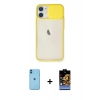 MARSİLYAN™- iPhone 11 Kılıf Vadi Çizgi - Siyah Buffer Hayalet Cam Ekran Koruyucu + Mavi Neon Fosforlu Kamera Lens