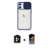 MARSİLYAN™- iPhone 11 Kılıf Vadi Çizgi - Siyah Buffer Hayalet Cam Ekran Koruyucu + PVD Metal Kamera Lens - YL