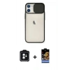 MARSİLYAN™- iPhone 11 Kılıf Vadi Çizgi - Siyah Buffer Hayalet Cam Ekran Koruyucu + PVD Metal Kamera Lens - YL