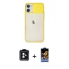 MARSİLYAN™- iPhone 11 Kılıf Vadi Çizgi - Siyah Buffer Hayalet Cam Ekran Koruyucu + PVD Metal Kamera Lens - YL