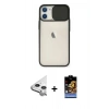 MARSİLYAN™- iPhone 11 Kılıf Vadi Çizgi - Siyah Buffer Hayalet Cam Ekran Koruyucu + Raze Metal Kamera Lens - GS