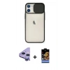 MARSİLYAN™- iPhone 11 Kılıf Vadi Çizgi - Siyah Buffer Hayalet Cam Ekran Koruyucu + Raze Metal Kamera Lens - MR