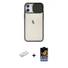 MARSİLYAN™- iPhone 11 Kılıf Vadi Çizgi - Siyah Buffer Hayalet Cam Ekran Koruyucu + Renkli Kamera Lens Koruma Cam - TU
