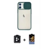 MARSİLYAN™- iPhone 11 Kılıf Vadi Çizgi - Siyah Buffer Hayalet Cam Ekran Koruyucu + PVD Metal Kamera Lens - SH