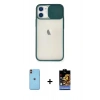 MARSİLYAN™- iPhone 11 Kılıf Vadi Çizgi - Siyah Buffer Hayalet Cam Ekran Koruyucu + Turuncu Neon Fosforlu Kamera Lens