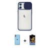 MARSİLYAN™- iPhone 11 Kılıf Vadi Çizgi - Siyah Buffer Hayalet Cam Ekran Koruyucu + Turuncu Neon Fosforlu Kamera Lens