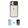 MARSİLYAN™- iPhone 11 Kılıf Vadi Çizgi - Siyah Buffer Hayalet Cam Ekran Koruyucu + Turuncu Neon Fosforlu Kamera Lens