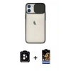 MARSİLYAN™- iPhone 11 Kılıf Vadi Çizgi - Siyah Buffer Hayalet Cam Ekran Koruyucu + PVD Metal Kamera Lens - TU