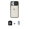 MARSİLYAN™- iPhone 11 Kılıf Vadi Çizgi - Siyah Joko Magic 5D Cam + Turuncu PVD Metal Kamera Lens