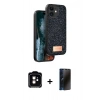 MARSİLYAN™- iPhone 11 Kılıf Vadi Klasik Serisi - Siyah 3D Antistatik Hayalet Cam Ekran Koruyucu + PVD Metal Kamera Lens - TU