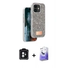 MARSİLYAN™- iPhone 11 Kılıf Vadi Klasik Serisi - Siyah Bilvis 5in1 5D Magic Hayalet Cam Ekran Koruyucu + PVD Metal Kamera Lens - YL