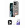 MARSİLYAN™- iPhone 11 Kılıf Vadi Klasik Serisi - Siyah Bilvis 5in1 5D Magic Hayalet Cam Ekran Koruyucu + PVD Metal Kamera Lens - MI