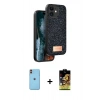 MARSİLYAN™- iPhone 11 Kılıf Vadi Klasik Serisi - Siyah Buffer Cam Ekran Koruyucu + Neon Fosforlu Kamera Lens - TU