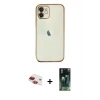 MARSİLYAN™- iPhone 11 Kılıf Vadi Minimal - Şeffaf 360 Full Body Arka Koruyucu + Kırmızı Pers Alüminyum Kamera Lens