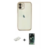 MARSİLYAN™- iPhone 11 Kılıf Vadi Minimal - Şeffaf 360 Full Body Arka Koruyucu + Renkli Kamera Lens Koruma Cam - SI