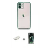 MARSİLYAN™- iPhone 11 Kılıf Vadi Minimal - Şeffaf 360 Full Body Arka Koruyucu + Renkli Kamera Lens Koruma Cam - SI