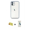 MARSİLYAN™- iPhone 11 Kılıf Vadi Minimal - Şeffaf Pasifik Cam Ekran Koruyucu + Kırmızı Rainbow Kamera Lens Koruma Cam