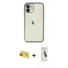 MARSİLYAN™- iPhone 11 Kılıf Vadi Minimal - Şeffaf Pasifik Cam Ekran Koruyucu + Kırmızı Rainbow Kamera Lens Koruma Cam
