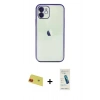 MARSİLYAN™- iPhone 11 Kılıf Vadi Minimal - Şeffaf Pasifik Cam Ekran Koruyucu + Kırmızı Rainbow Kamera Lens Koruma Cam
